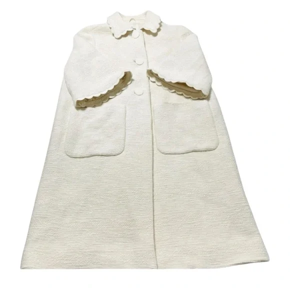 Kate Spade New York Cream Textured Scallop Trim Coat Size 10 Elegant Retro Mod - Picture 8 of 16
